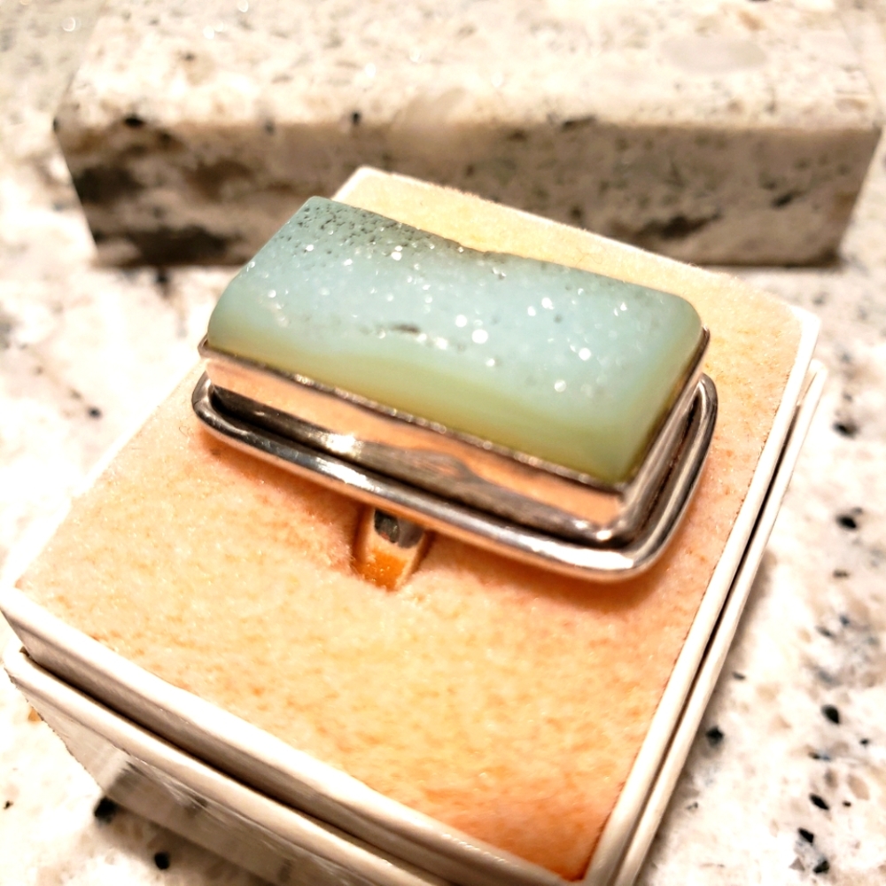 Natural Druzy set in sterling silver.